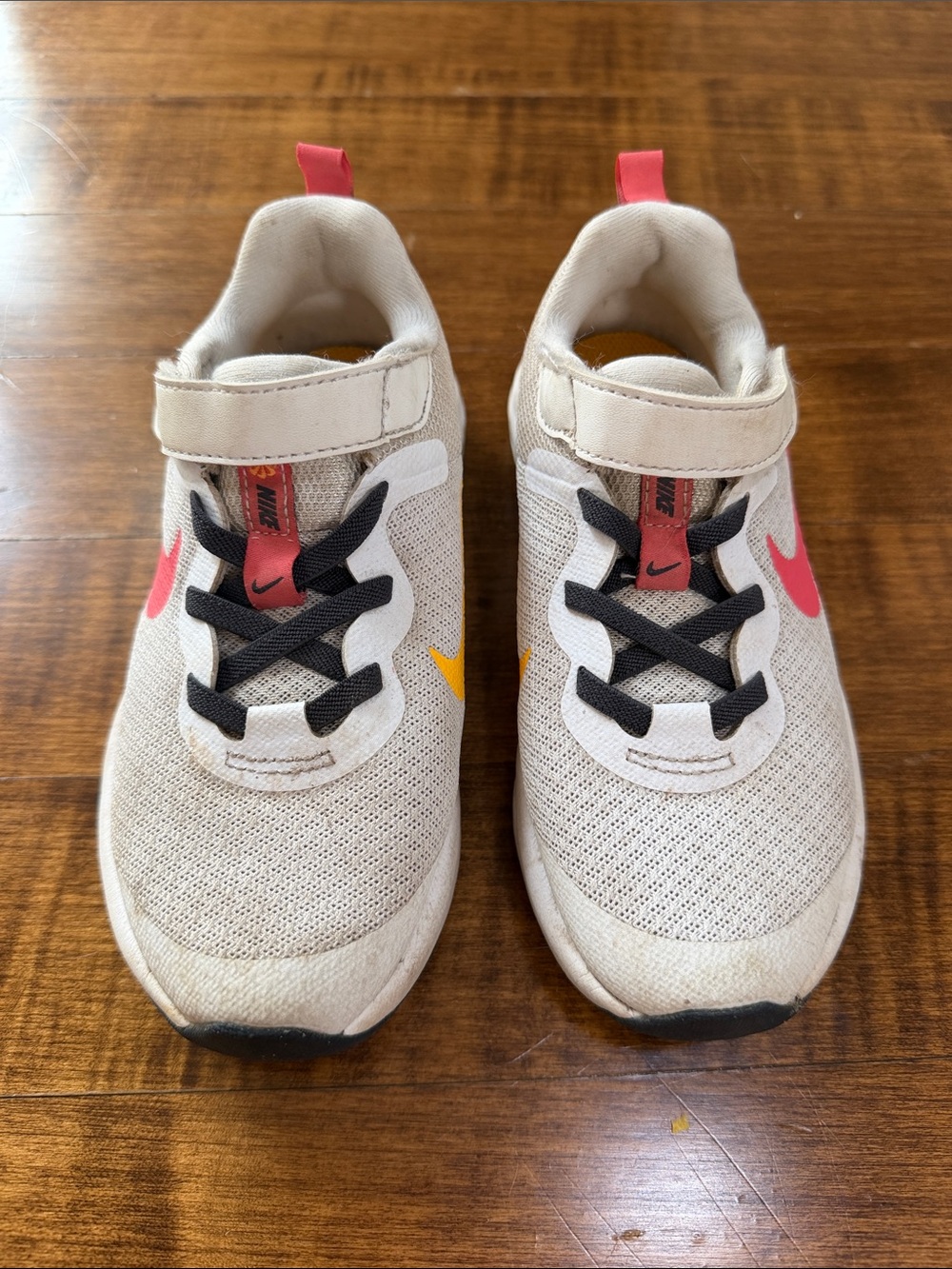 Nike Kids Mesh Sneakers in White with Pink and Yellow Accents
